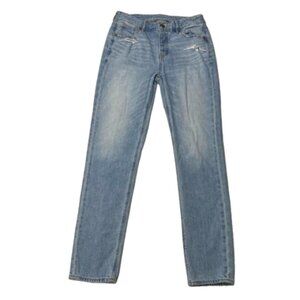 American Eagle Tomgirl Buttonfly Light Wash Distressed Jeans Size 00 #1129